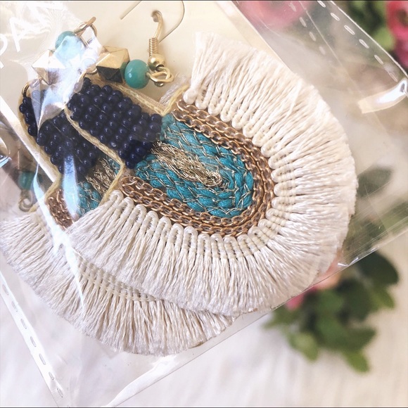 Boho Tassel Long Beaded Dangle Statement Earrings - Picture 2 of 3